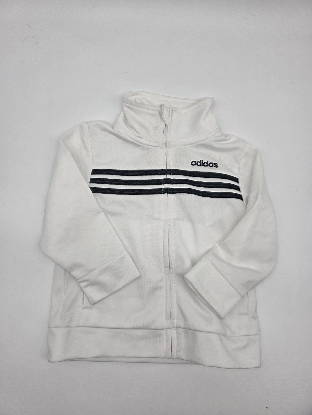 Adia White Kids Zip-Up Hoodie with Black Stripe Accents 12 Mos